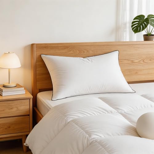 HYVIF Down Pillows Breathable Cotton Shell Cover,Luxury Hotel Collection Bed Pillows for Sleeping,Fluffy Soft Medium Firm Down Fiber Pillows