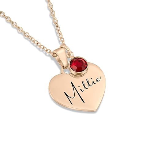 ZNA JEWELS Personalised Heart Birthstone Necklace - Elegant Women's Jewellery for Birthdays, Weddings (Rose Gold)