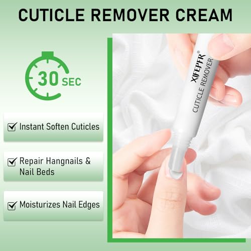 XIFEPFR Nagelhautentferner-Set, Cremeentferner, Nagelhautschieber, Nagelhautzange und professionelles Werkzeug-Set, Edelstahl-Maniküre-Werkzeuge mit 15 ml Nagelhaut-Weichmacher