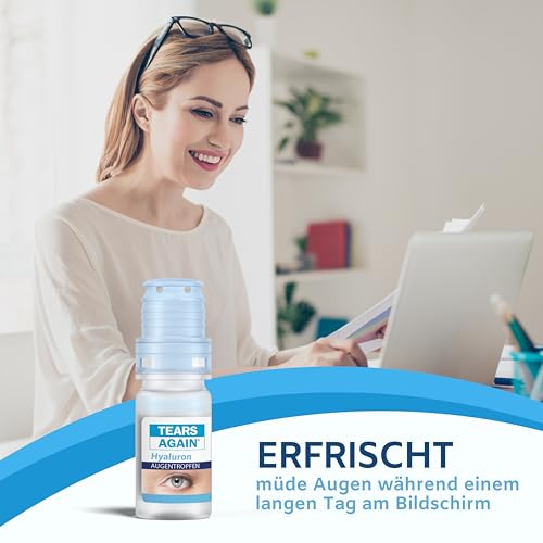 TEARS AGAIN Augentropfen gegen trockene Augen, Hyaluron 0,1% die Hilfe bei trockenen Augen, geröteten, gereizten oder juckenden Augen, 10 ml, ohne Konservierungsstoffe