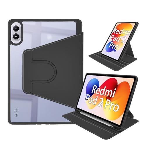 idudao Hülle Schutzhülle für Xiaomi Redmi Pad 2 Pro 12 1 Zoll Drehbare Cover Case mit Stifthalter Tablet Tab automatische Wake/Sleep-Funktion Schwarz