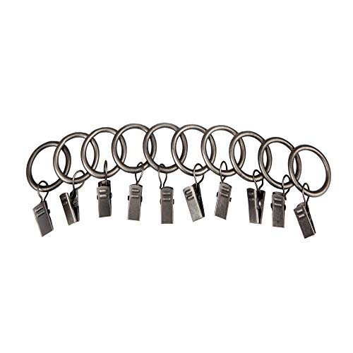 Home Details, Decorative Window Satin Nickel with Durable Clips Curtain Rings, 10 Pack