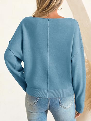Image of Saodimallsu Womens Off The Shoulder Sweater Boat Neck Batwing Sleeve Knit Pullover 2025 Cute Casual Trendy Jumper Tops