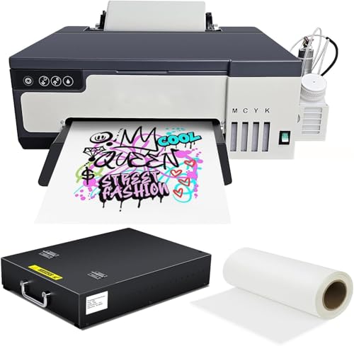 Image of A4 DTF Printer with Roll Feeder, XP600 Printhead 5760x1440DPI, DTF Transfer Printer Machine with Built-in White Ink Stirrer & Auto Cleaning, for T-Shirt Textile Printing (A4 Printer+Oven)