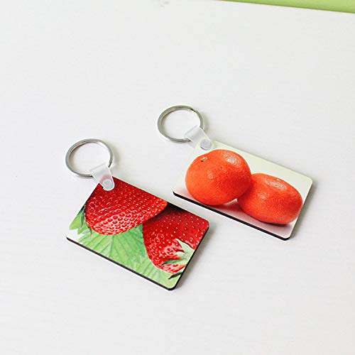 Image of Fbaby 10pcs DIY Sublimation Double-Sided Heat Transfer Keychain Blanks Wooden Hard Board Key Rings White Blank MDF Key Chain for Heat Press (Rectangle)