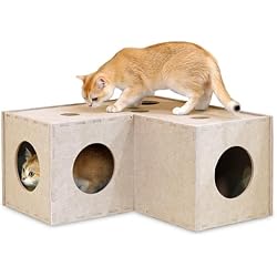 PETKARAY Cat Tunnel, Original Cat Hideaway Cave for Indoor Cats, Large Kitten Play Tubes and Tunnels, Soft Felt Cat Toy with Interactive Peek Hole, Beige L Shape