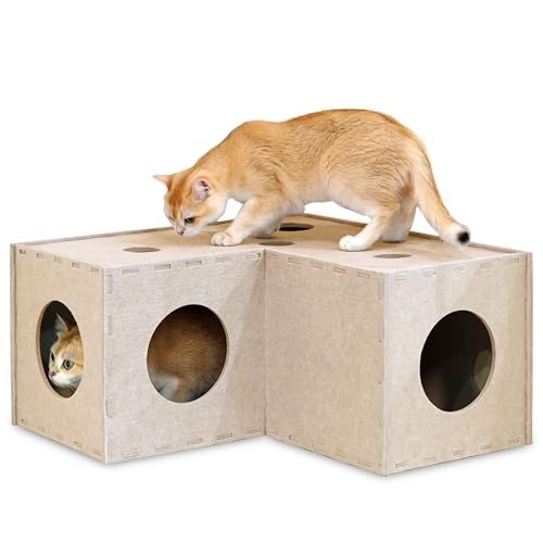 PETKARAY Cat Tunnel & Hideaway, L-Shape, Beige