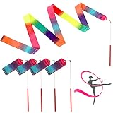 Lusofie 4 Stück Tanzband mit Stab Gradient Gymnastics Ribbon 78,74 Zoll Tanzband Rhythmische Sportgymnastik Gymnastik Band Langes Tanzband mit Stab Kinder Art Dance Training Tanzbänder Kinder