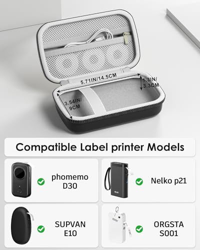 Image of ProCase Label Maker Case Compatible with Nelko P21, Phomemo D30 Label Printer, Compact Portable Bag for SUPVAN E10 /ORGSTA S001 Sticker Printer, Storage for Label Tape&Accessories (Case Only) -Black