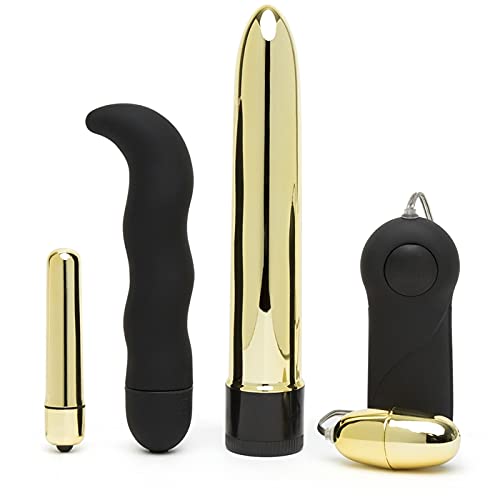 Lovehoney First Time Fun Black/Gold Vibrating Toys 4 Piece Kit - Classic, G Spot, Love Egg and Mini Bullet Vibrators