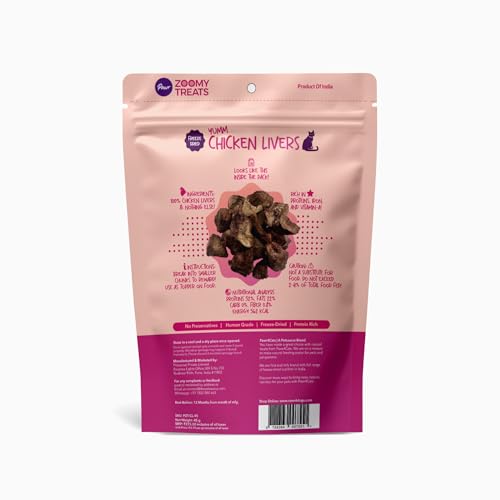 Image of Pawr4Cats | Chicken Livers Zoomy Treats | Freeze-Dried | Rich in Iron & Vitamin-A, Vitamin B12 | No Preservative | Use as Treat or Food Topper | 45 GMS