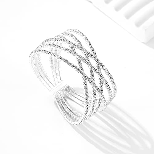 Ecesha B001 Sparkly 6 Rows Cross Rhinestone Crystal Multilayer Arm Cuff Bangle Bracelet thumb #6