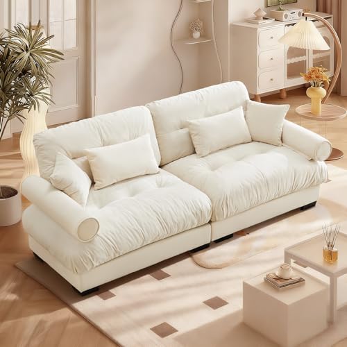 Image of SoarFlash Living Room Velvet Recliner Sofa Small Sofa, Loveseat for Apartment, Storage Sofa with Solid Wood Frame (93.7inch, Beige)