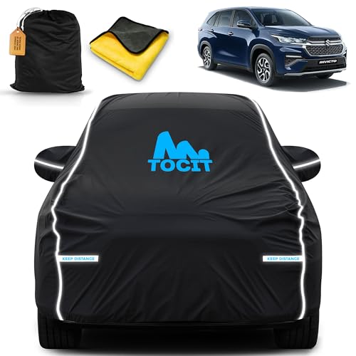 Image of Maruti Suzuki Invicto Waterproof Long Life Car Cover with Safety Glow Reflective Strap, Premium Stretchable Velvet Velour Fabric, Machine Washable, Tri-Stitch Custom Fit with Mirror Pocket