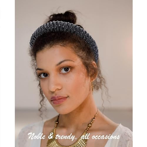 Image of Shining Diva Fashion Stylish Full Crystal Luxury Hairbands | Fancy Shiny Bling Diamond Sparkle Crystal Beaded Headband | Hand-Woven Black White Pink Padded Rhinestones Hair Accessories