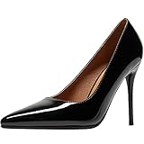 KISSYAYA Damen Stiletto spitz Lack High Heel 10 cm Pumps Abendschuhe 38EU,Schwarz