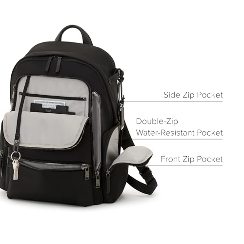 Image of TUMI - Voyageur Celina Backpack - Women's Work and Travel Bag - 16.0 inch X 10.6 inch X 6.5 inch - Holds Up to 16 inch Laptop - Black & Gunmetal Hardware