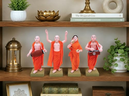Image of Handmade Terracotta ISKCON Sankirtan Mandali Idol Set |6 Inch Clay Devotional Figurines with Fabric Dress for Mandir Decor and Gifting