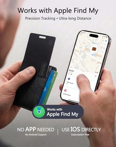 Ultra-Thin Wallet Tracker Card 0.07in 1 Pack Apple MFi Certified - Credit Card Size Tracker Tag Works with Apple Find My IP68 Waterproof Rechargeable Item Locator for Keys, Bags, Wallet(iOS Only) - 1
