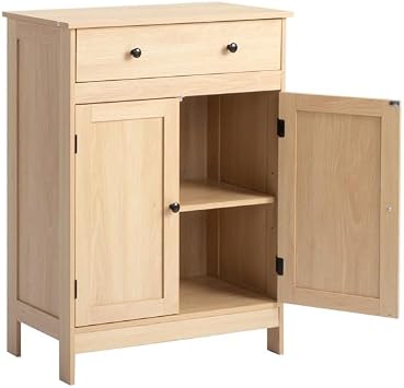 Washed Grey Bathroom Storage Cabinet, Double Door & Single Drawer Vanity with Melamine Veneer, 60x30x80cm Compact Cabinet for Bathroom, Powder Room & Apartment Natural Wood Color
