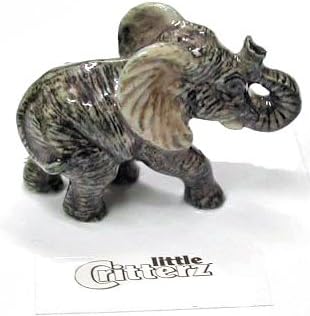 Little Critterz African Elephant Calf Decorative Porcelain Display Object Savanna Handcrafted Hand-Painted Adult Home Decor Accent