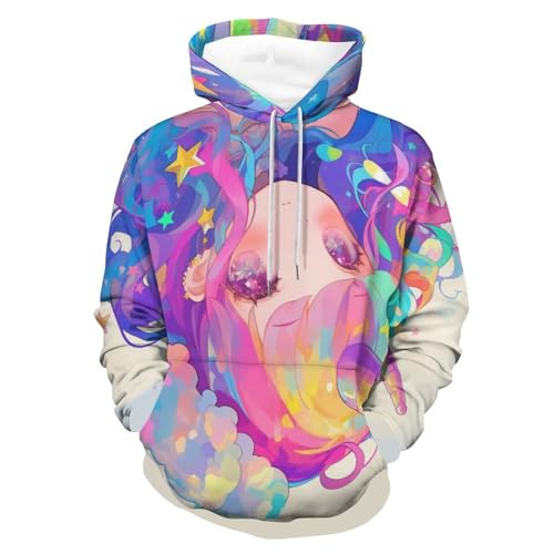 Sweat à Capuche Licorne Arc-en-Ciel Manches Longues et Sweatshirt Pullover S