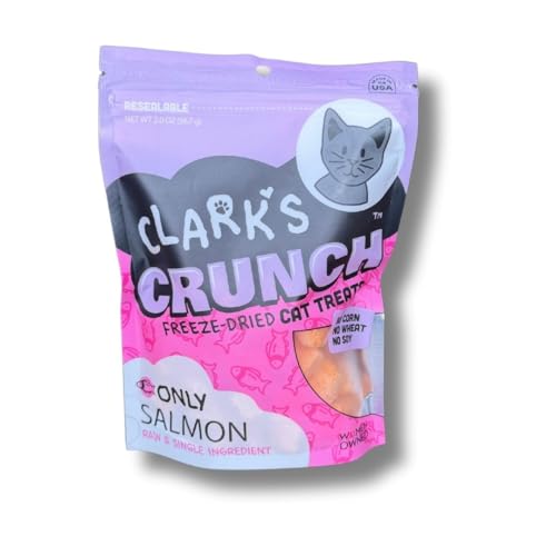 Clark's Crunch Freeze-Dried Salmon Cat Treats, 100% Wild-Caught Norwegian Salmon, Single Ingredient, Grain-Free Raw Protein Treats for Cats, 2 oz Pouches (Pack of 4)