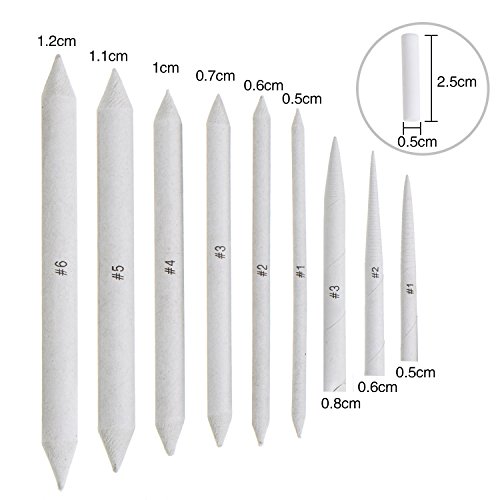 12-Pieces-Assorted-Sized-Blending-Stumps-and-Tortillions-for-Drawing-and-Sketching-with-2-Pieces-White-Eraser