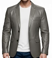Grey - Lambskin Leather Blazer Men