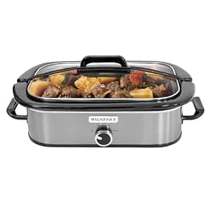 Magnifique 4-Quart Slow Cooker with Casserole Manual Warm Setting - Perfect Kitchen Small Appliance for Family Dinners, Dishwasher Safe Crock, Stainless Steel Magnifique 4 Quart Slow Cooker with Casserole Manual Warm Setting Perfect Kitchen Small Appliance for Family Dinners Dishwasher Safe Crock Stainless Steel