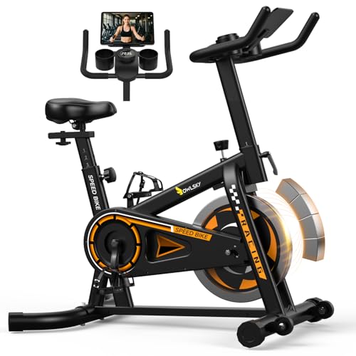 OWLSKY Exercise Bike with APP,Indoor Cycling Bike, 300 lbs Capacity Quiet Stationary Bike for Home Gym, Cardio Bike Workout, Adjustable Seat & Tablet Holder