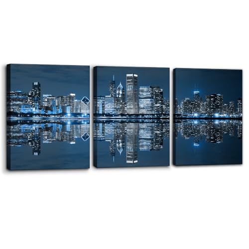 Pacimo Chicago Cityscape Modern Canvas Wall Art Prints Artwork Skyscrapers