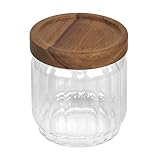 Tala Ribbed Glass Storage Jar with Acacia Lid, Stylish Airtight Kitchen Jars for Dry Ingredients, Tea, Coffee, Sugar, Pasta & More, Clear Glass Canisters for Modern Kitchens, 400ml - Image 1