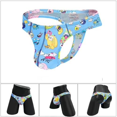 Cute Cartoon Thongs High Cross Men's G String Sexy Low Rise Graffiti Print Underwear3
