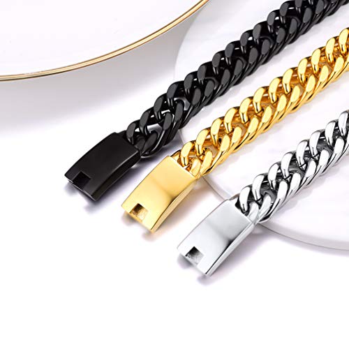 Image of PROSTEEL Stainless Steel Franco Chain Bracelet, Trendy Chunky Bracelets for Men Women, Black /18K Gold Plated, W: 8mm /12mm /17mm, L: 7.5 inch /8.3 inch /9 inch, Come Box