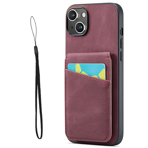 Housse en cuir pour iPhone 14 avec fentes pour cartes et support rouge LVTFCO