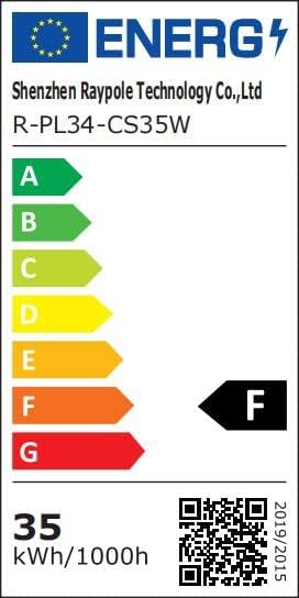 EU Energy Label for the LyLmLe pool light, showing an energy efficiency rating of F.