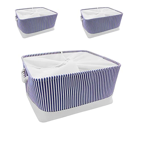 LYMGRZ Cestas de Almacenamiento Gigantes, Cajas de Lona, 50 x 30 x 30 cm para estantes, armarios y roperos (Rayas Azules, extragrandes)
