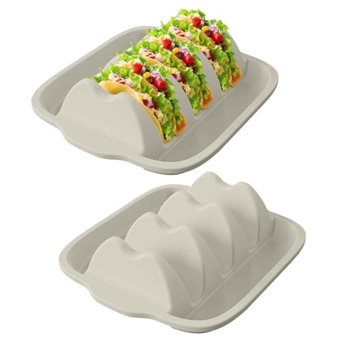 Silicone Taco Holder Set of 2 - Reusable Taco Stands with Dividers, Taco Tuesday Kit for Family Mexican Meals, Non-Slip Sturdy Taco Tray Racks, Dishwasher & Microwave Safe
