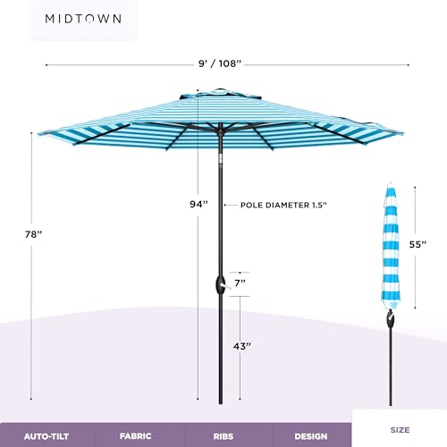 Image of Midtown Umbrellas Lean - 9 Ft Patio Umbrella, Blue /White Stripes Canopy