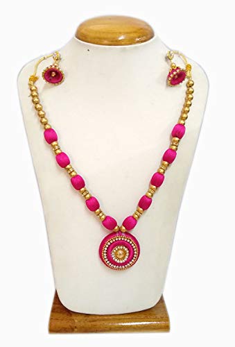 Yuktha Eternals Fashion Silk Thread Necklace Pink Color for Girls and Women