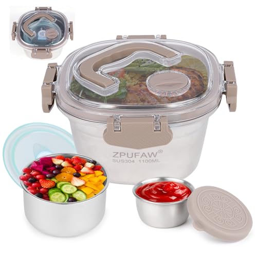 ZPUFAW 3Pcs 37oz Bento Box Sets Stainless Steel 304 Food Containers Set Including Snack Container with Leak-Proof Lids Handle Date Tracker Lunch Containers Set Portable for Travelling