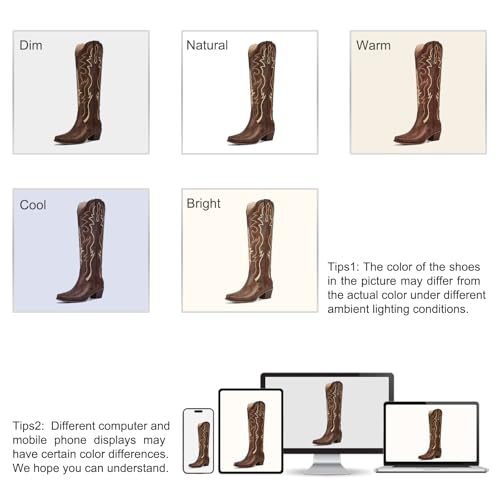 Image of wetkiss Cowboy Boots for Women Knee High, Low Heeled Stable and Comfortable | Knee High Cowgirl Boots,Western Boots with Embroidery,Pull On,Slip On,Non-slip Rubber Sole,Soft and Breathable PU Leather