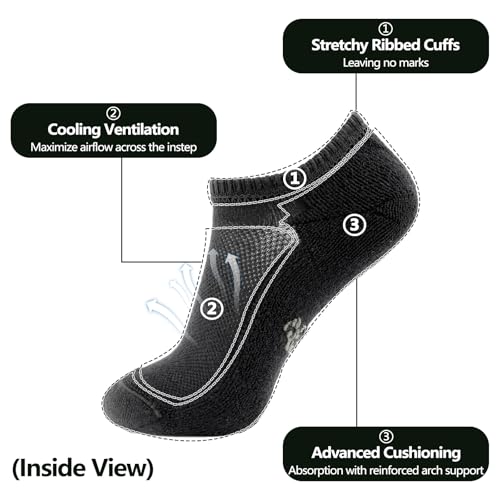 Image of +MD No Show Socks for Women and Men, Viscose Bamboo Soft Athletic Running Moisture Wicking Short Casual Sports Socks 6 Pairs, 6Grey14-16