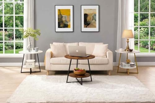 Image of Al Hama Rustic Farmhouse End Table Modern 2 Tier Sofa Side Bedside Table, Metal Frame Nightstand, Multipurpose Living Room Bedroom Coffee Table Black Brown