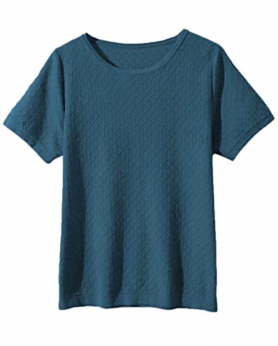 Image of Womens Short Sleeve Sweaters Tops Summer Thin Pullover Cotton Knit Shirt Crew Neck Lightweight Pointelle Blouse