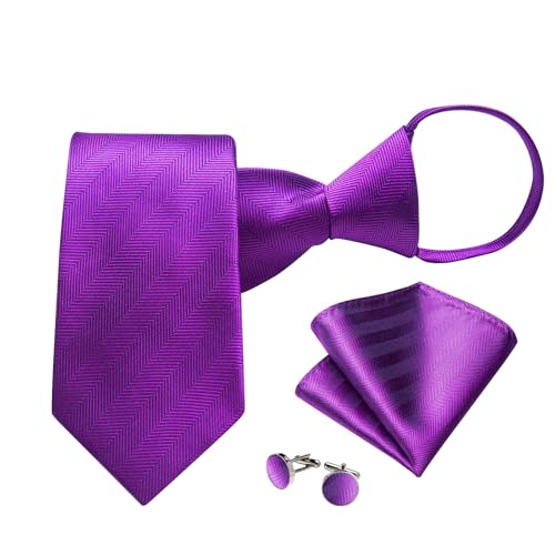 Image of DiBanGu Mens Zipper Ties Silk Adjustable Necktie Pocket Square