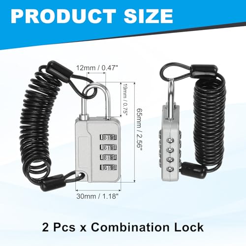 Image of MECCANIXITY Combination Lock, 4 Digit Padlock Combination Outdoor Waterproof Locker Locks with Steel Cable for Gym Luggage Home Sports Hasp Storage, Silver Pack of 2
