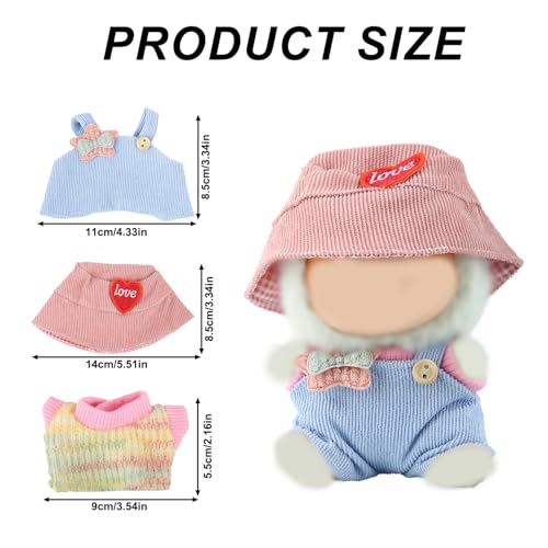 lasuroa 3szt 17cm Zestaw Ubranek dla Lalek, Kawaii Stroje dla Lalek Stylowe Ubrania Uroczy Kapelusz Sweter Ogrodniczki do Doll Akcesoria Zamienne