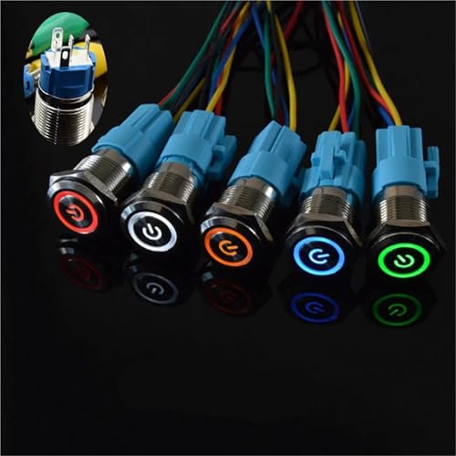 Interruptor de metal de 16mm con luz LED verde para salpicaderos de coches clásicos